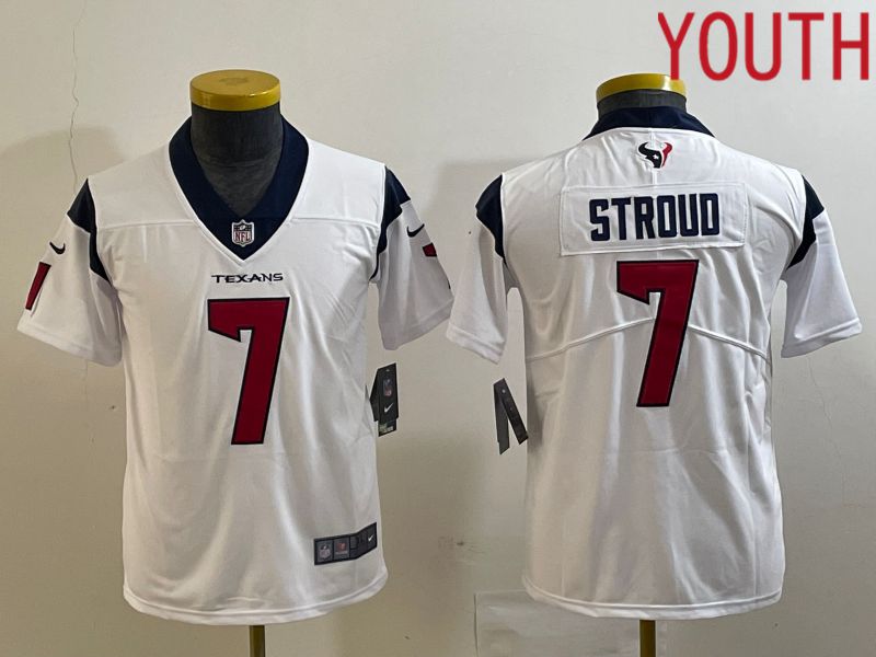 Youth Houston Texans 7 Stroud White 2023 Nike Vapor Limited NFL Jersey style 1